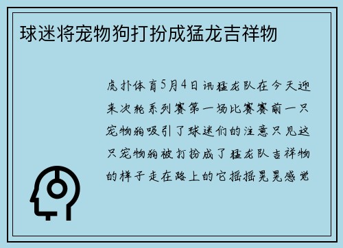 球迷将宠物狗打扮成猛龙吉祥物